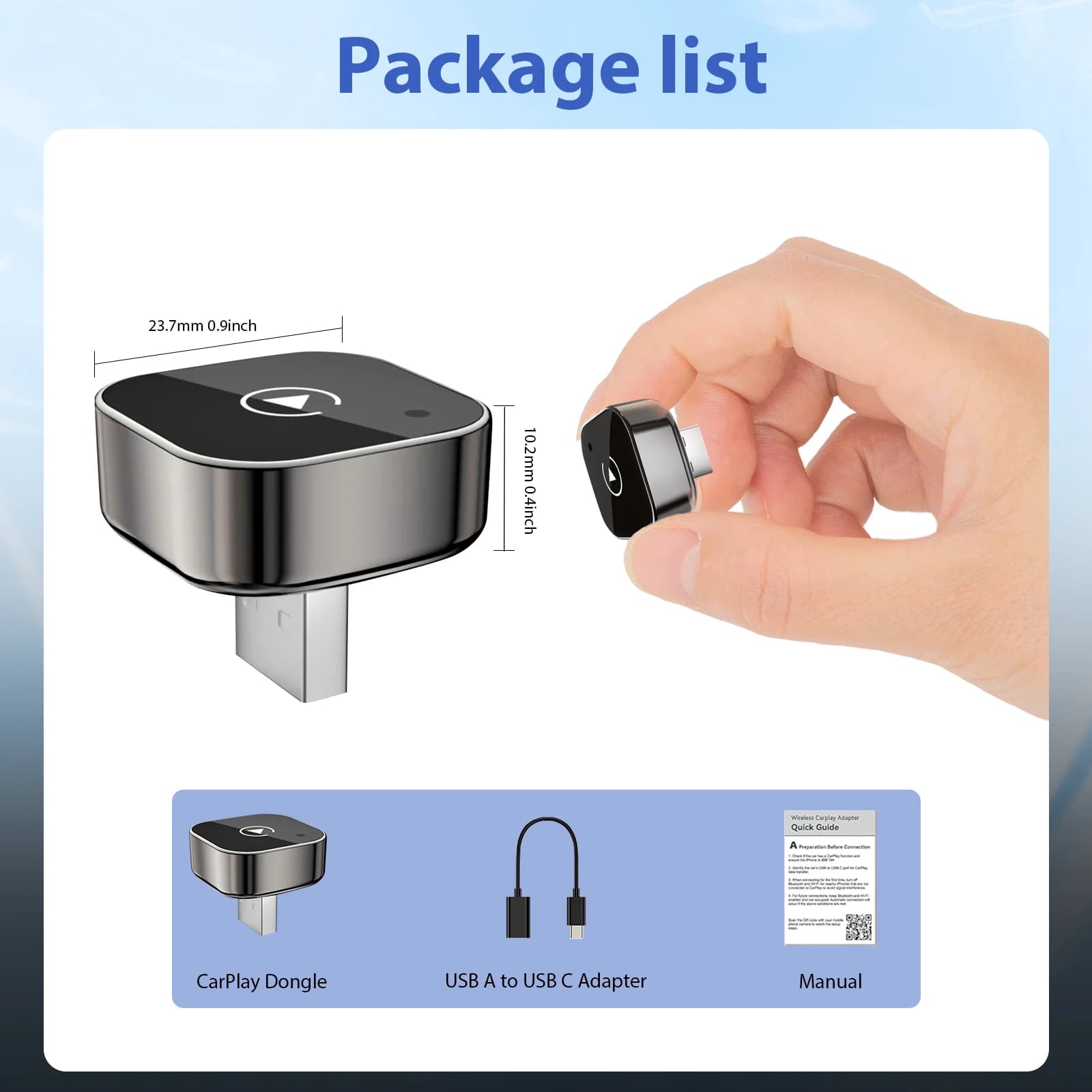 Bezprzewodowy Adapter samochodowy CarPlay, 5Ghz WiFi, USB typu C 🚗